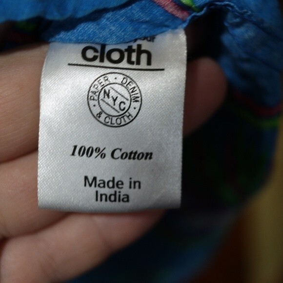 Paper Denim Cloth Bright Blue Floral Short Sleeve Button Down Shirt Medium - Picture 10 of 10